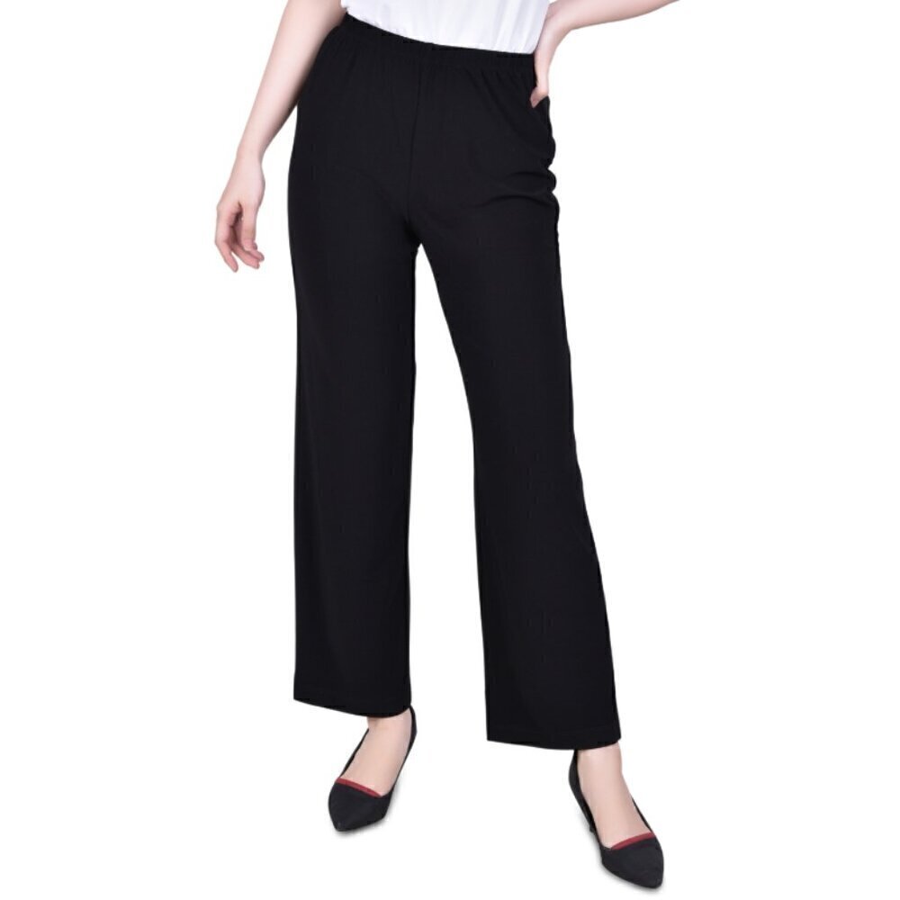 NY Collection Medium Petite Straight-Leg Black Stretchy Elastic Waist Pants NWT
